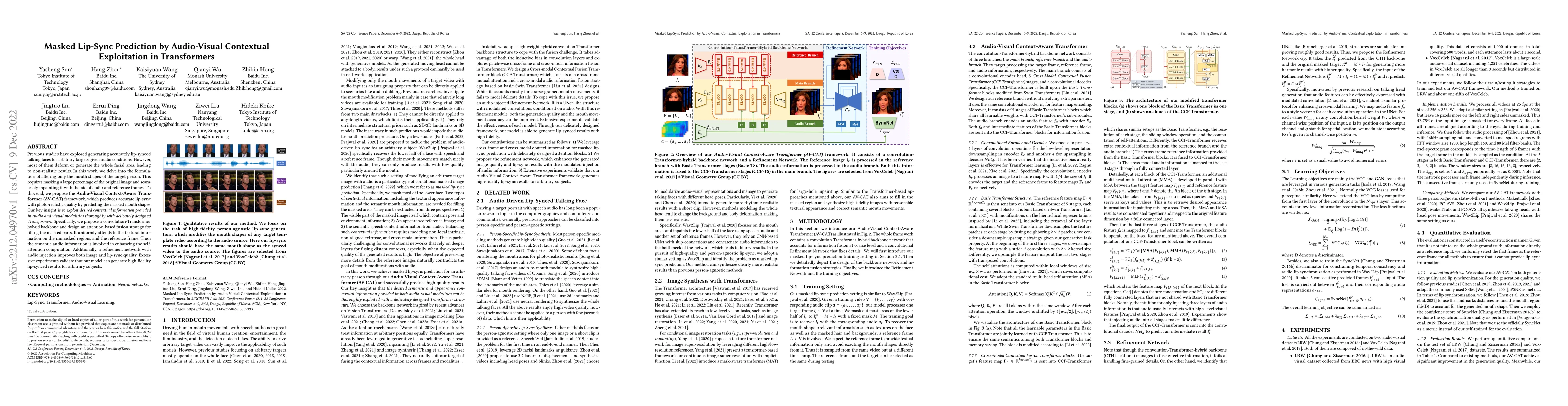 Thumbnail for Masked Lip-Sync Prediction by Audio-Visual Contextual Exploitation in
  Transformers
