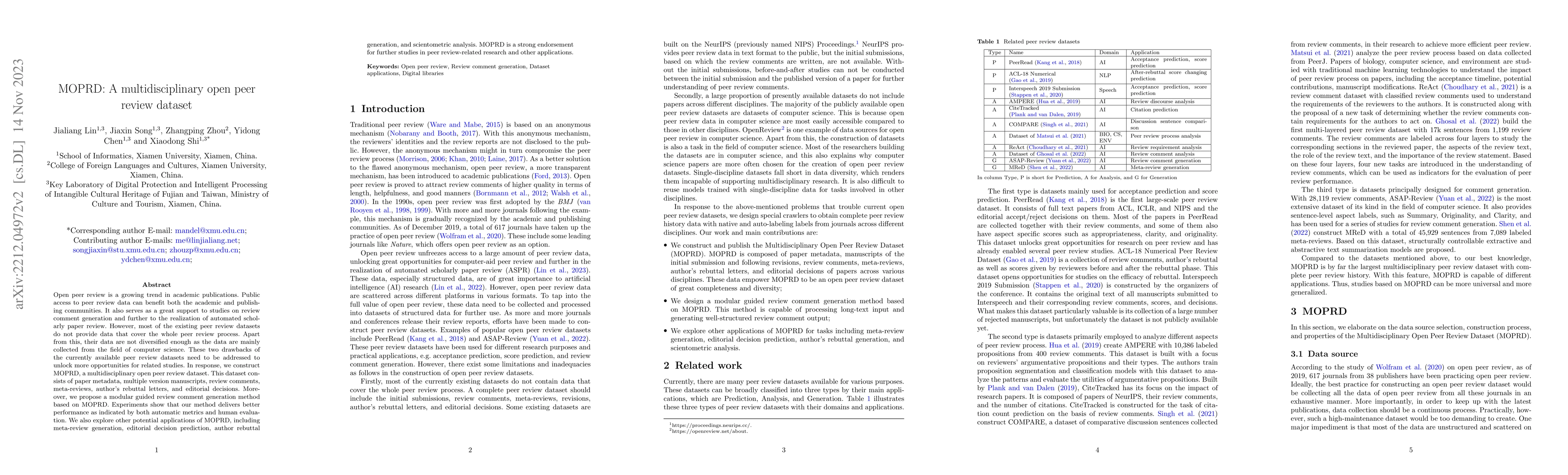 Thumbnail for MOPRD: A multidisciplinary open peer review dataset