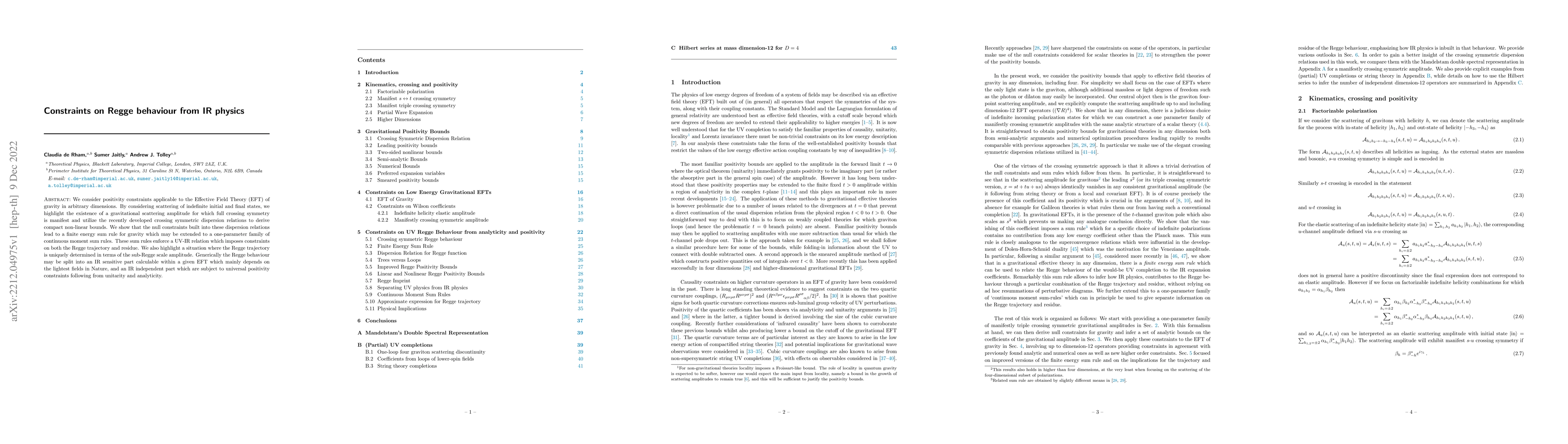 Thumbnail for Constraints on Regge behaviour from IR physics
