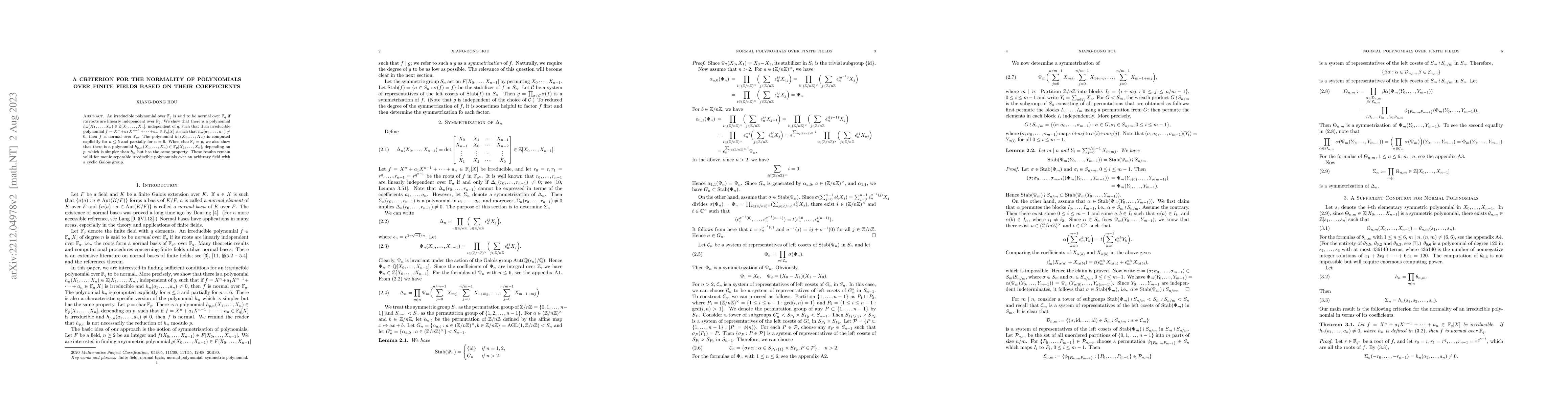 Thumbnail for A Criterion for the Normality of Polynomials over Finite Fields Based on
  Their Coefficients