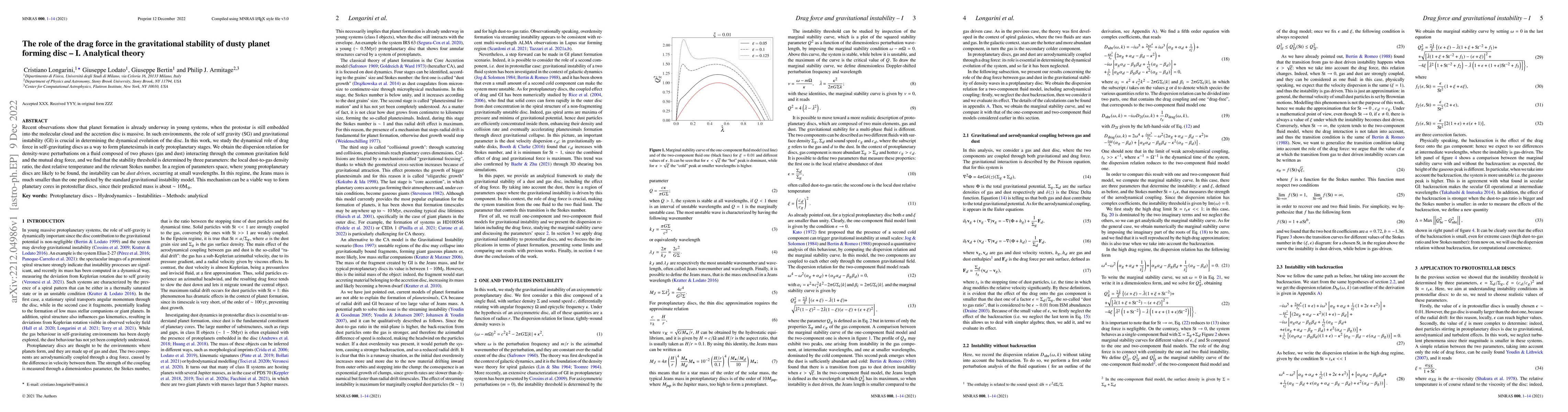 Thumbnail for The role of the drag force in the gravitational stability of dusty
  planet forming disc -- I. Analytical theory