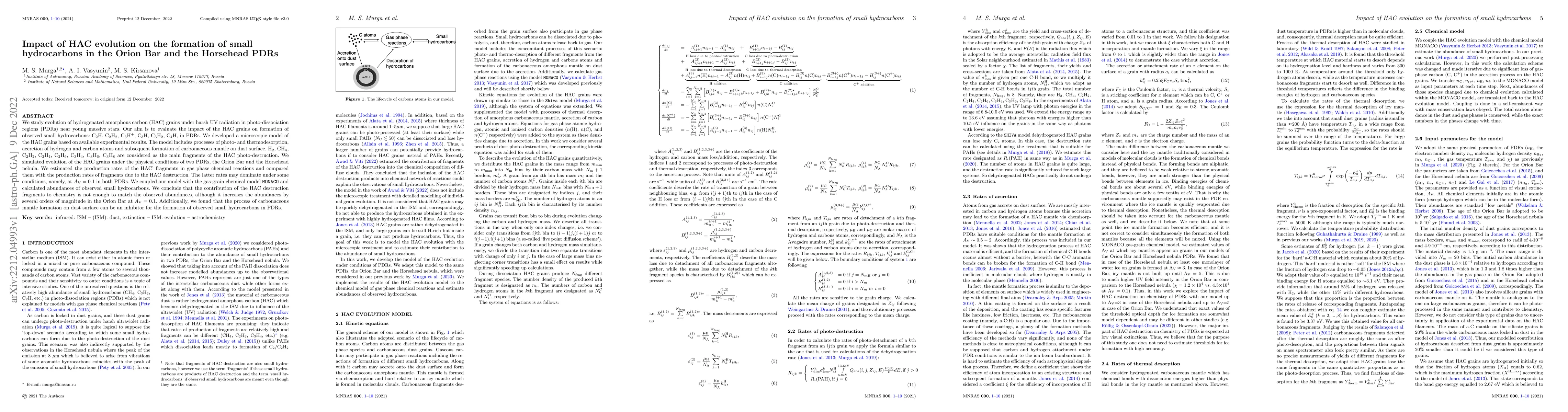 Thumbnail for Impact of HAC evolution on the formation of small hydrocarbons in the
  Orion Bar and the Horsehead PDRs