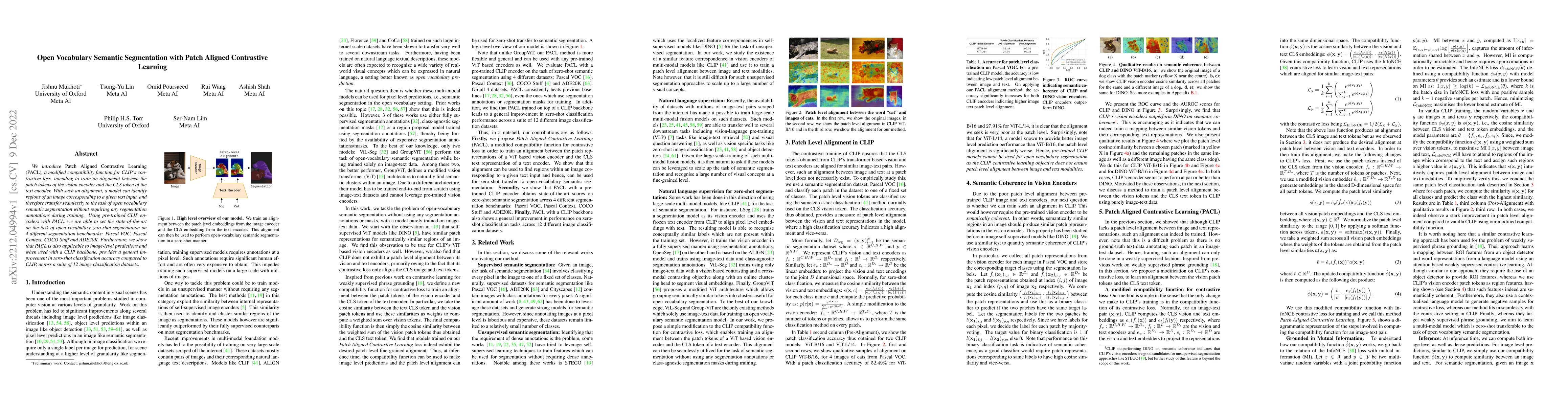 Thumbnail for Open Vocabulary Semantic Segmentation with Patch Aligned Contrastive
  Learning