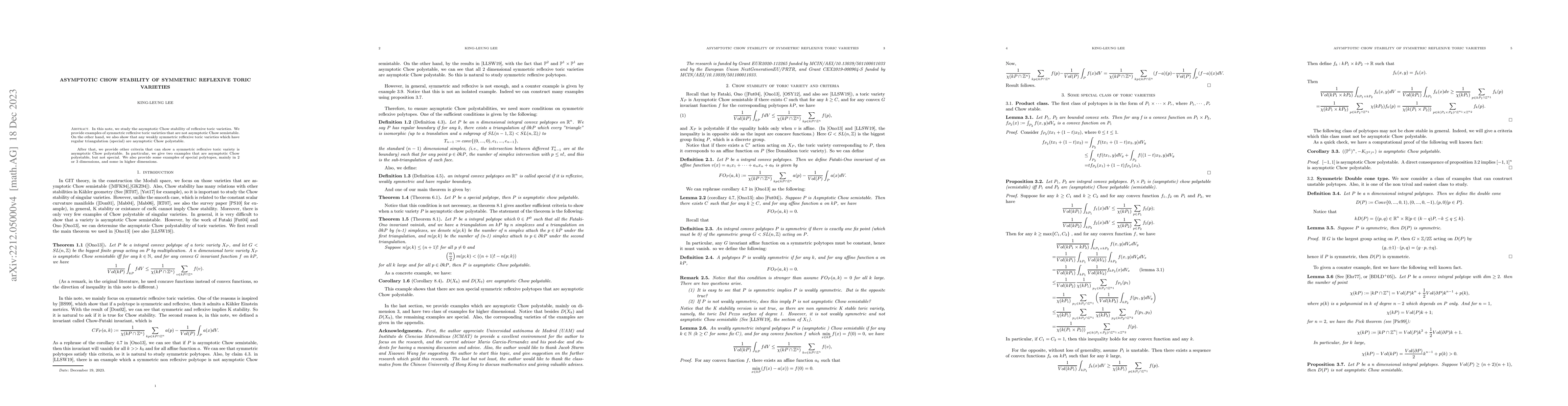 Thumbnail for Asymptotic Chow stability of symmetric reflexive toric varieties