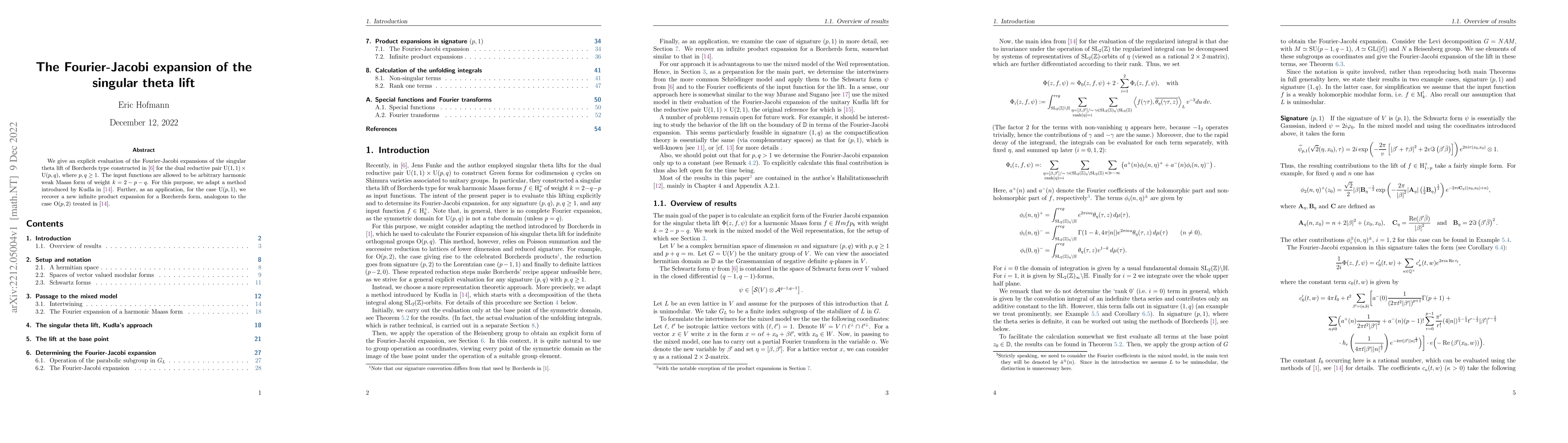 Thumbnail for The Fourier-Jacobi expansion of the singular theta lift