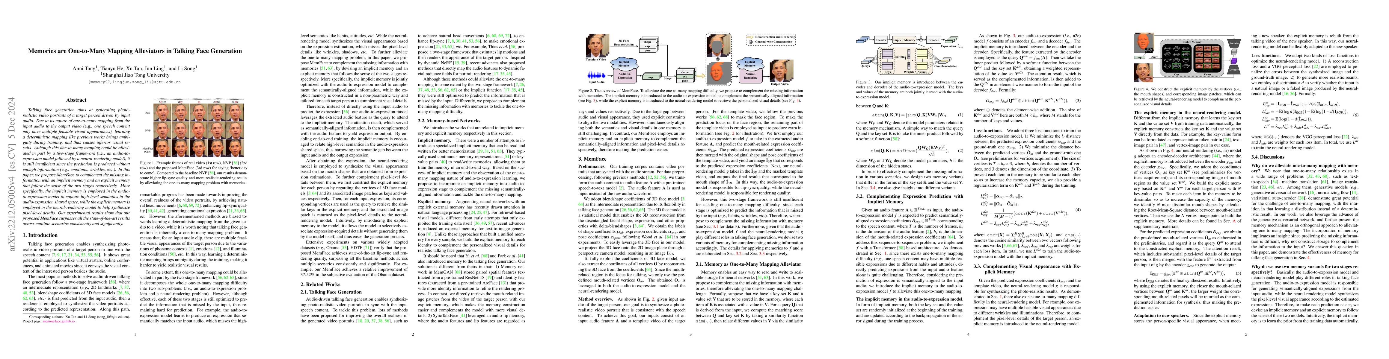 Thumbnail for Memories are One-to-Many Mapping Alleviators in Talking Face Generation