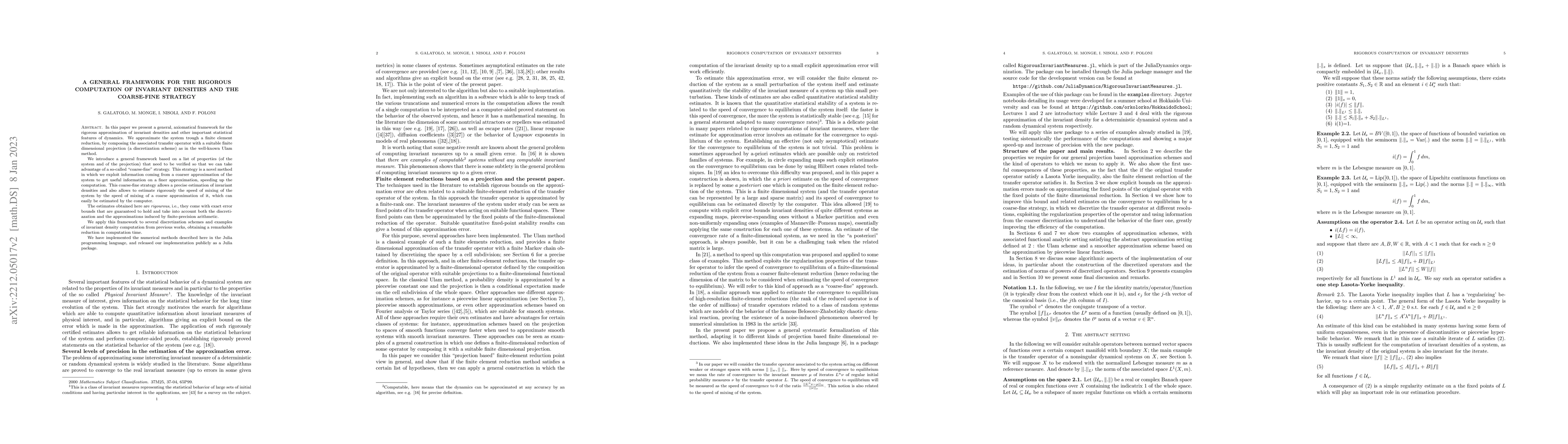 Thumbnail for A general framework for the rigorous computation of invariant densities
  and the coarse-fine strategy