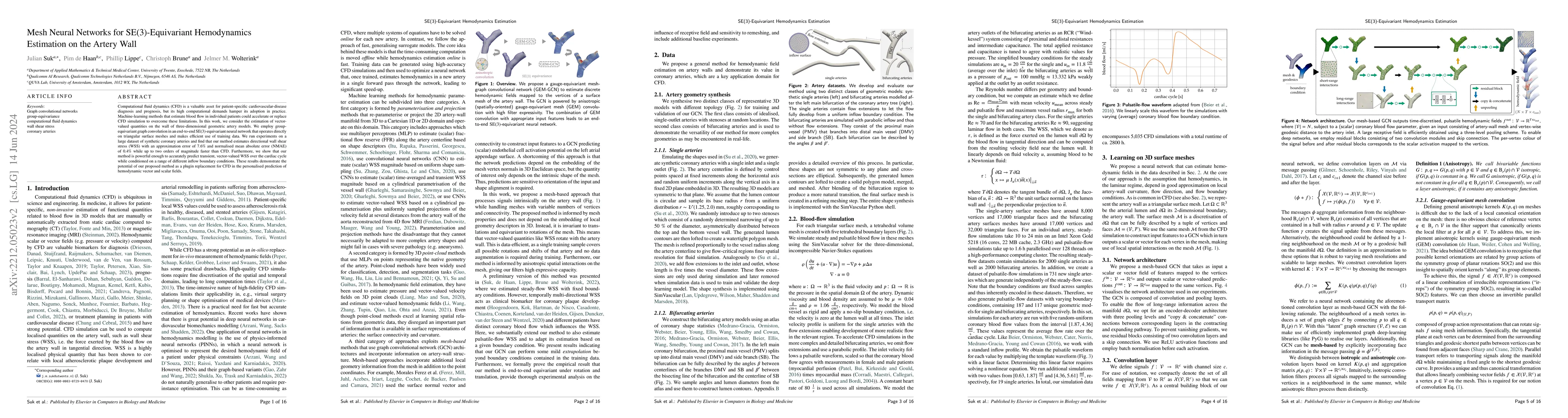 Thumbnail for Mesh Neural Networks for SE(3)-Equivariant Hemodynamics Estimation on
  the Artery Wall
