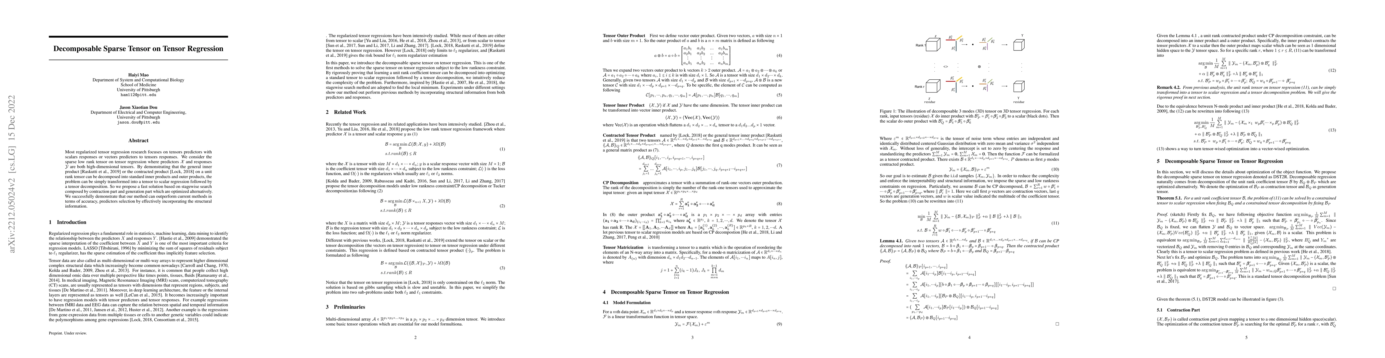 Thumbnail for Decomposable Sparse Tensor on Tensor Regression