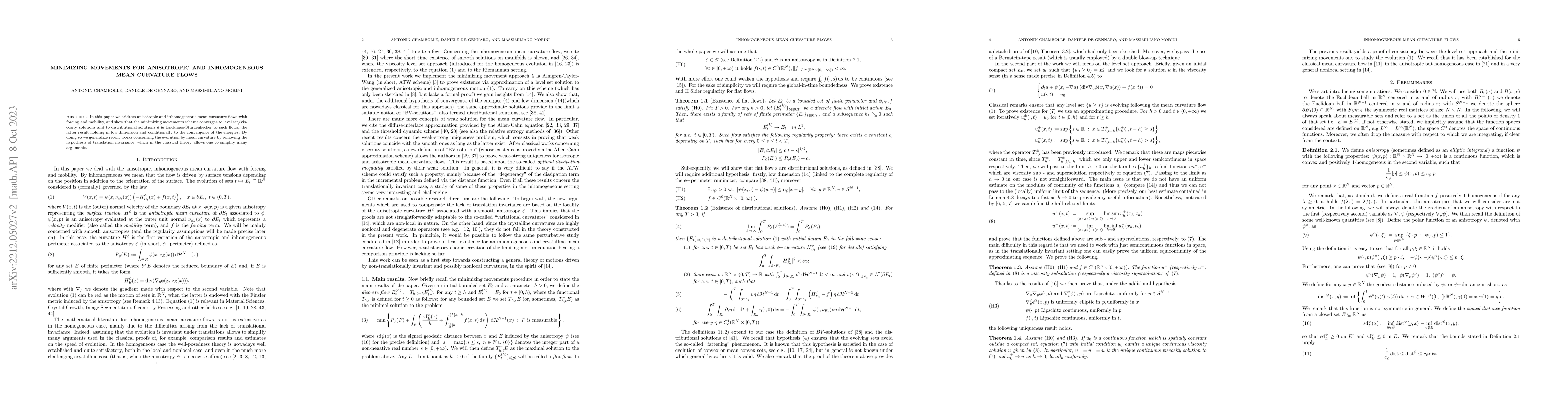 Thumbnail for Minimizing Movements for Anisotropic and Inhomogeneous Mean Curvature
  Flows