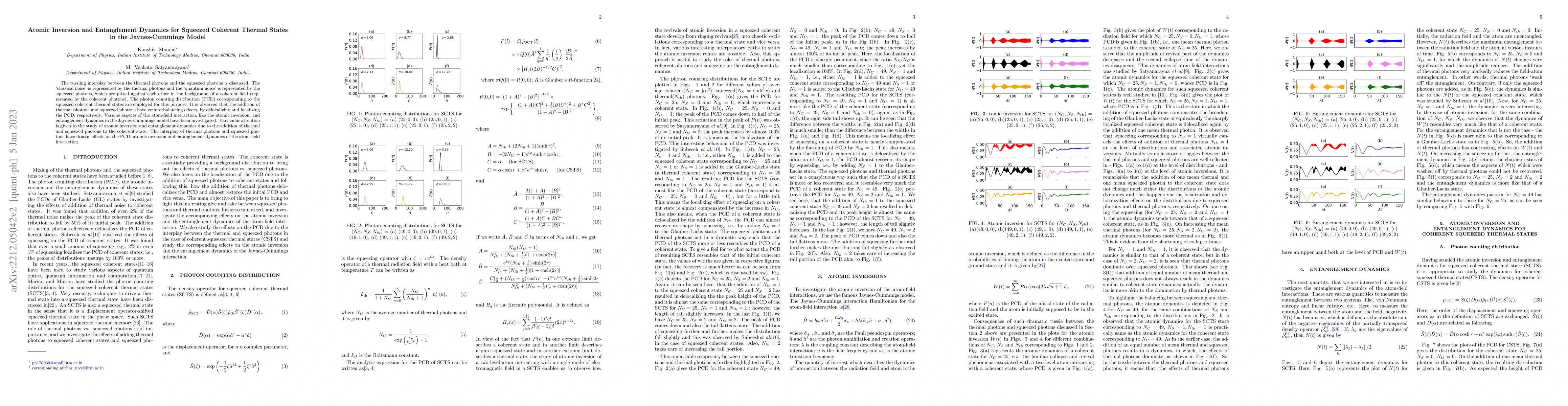 Thumbnail for Atomic Inversion and Entanglement Dynamics for Squeezed Coherent Thermal
  States in the Jaynes-Cummings Model