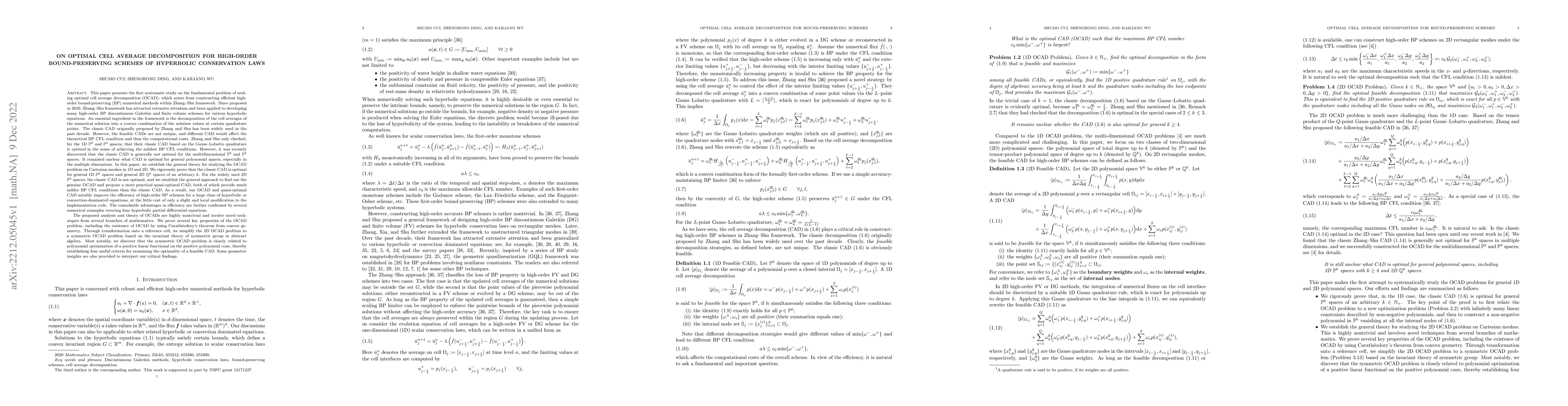 Thumbnail for On Optimal Cell Average Decomposition for High-Order Bound-Preserving
  Schemes of Hyperbolic Conservation Laws