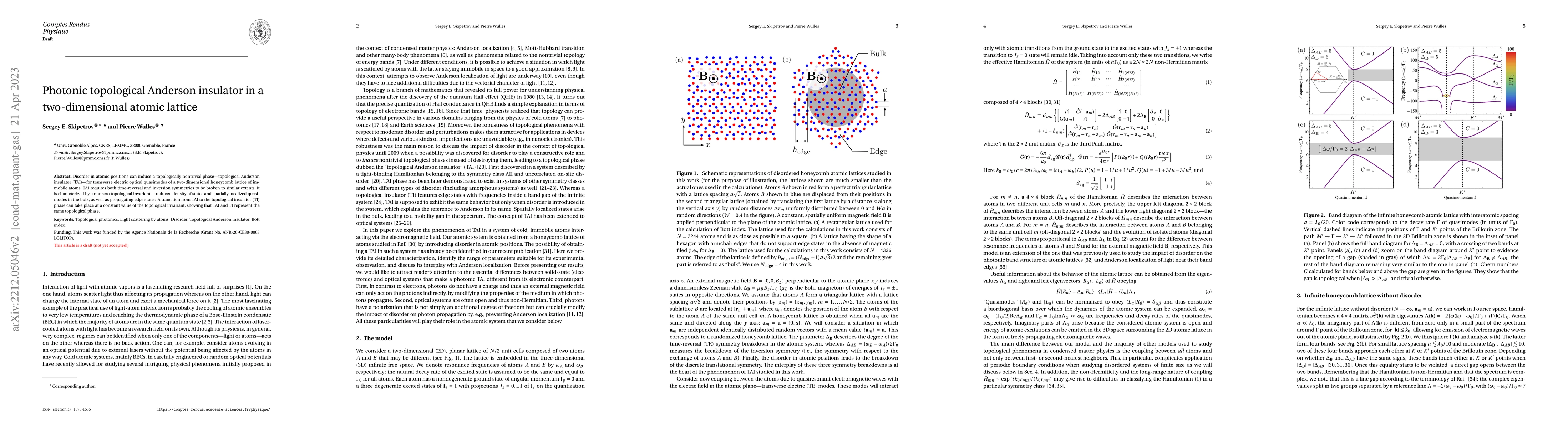 Thumbnail for Photonic topological Anderson insulator in a two-dimensional atomic
  lattice