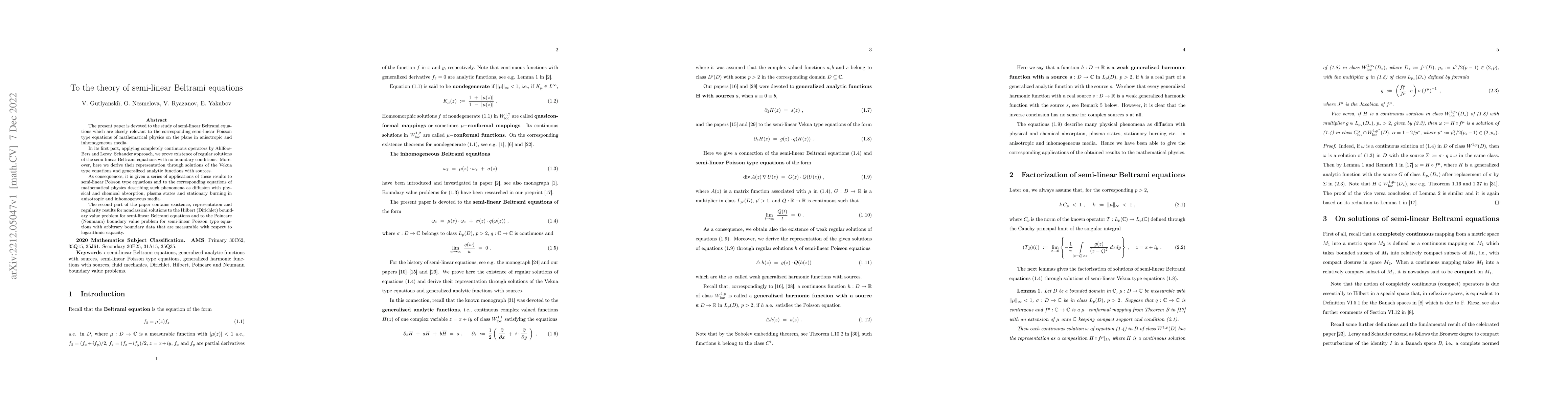 Thumbnail for To the theory of semi-linear Beltrami equations