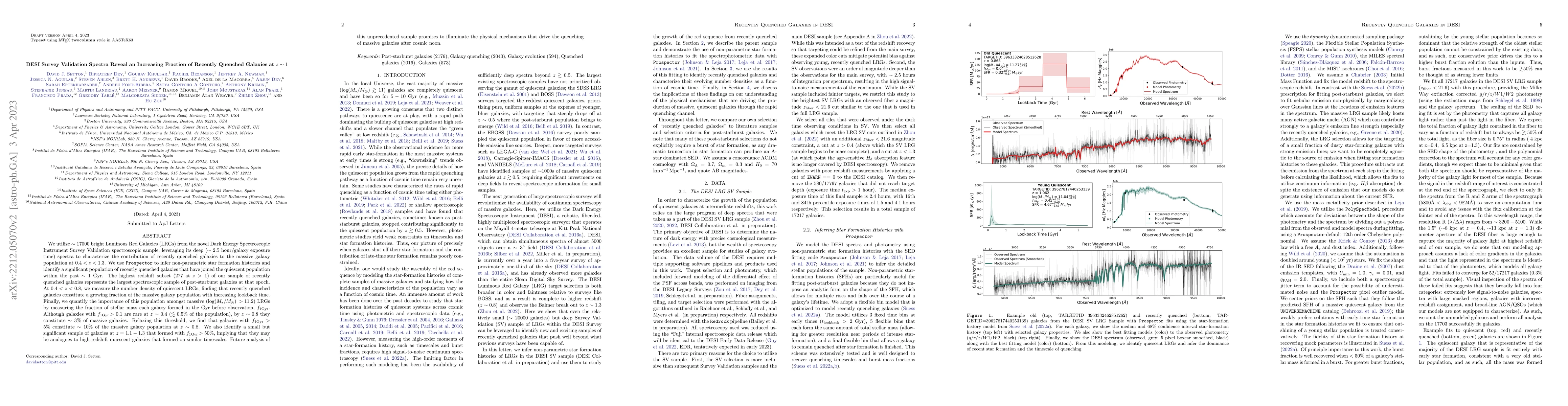 Thumbnail for DESI Survey Validation Spectra Reveal an Increasing Fraction of Recently
  Quenched Galaxies at $z\sim1$