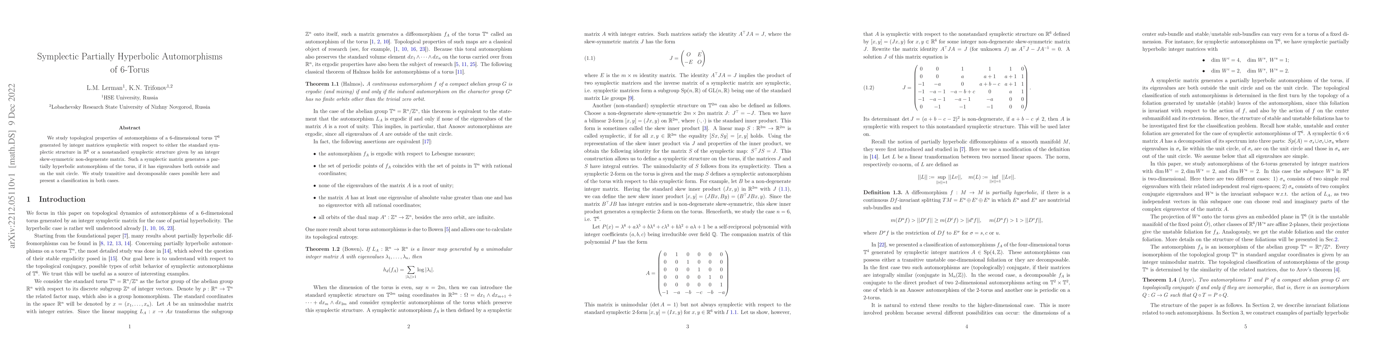 Thumbnail for Symplectic Partially Hyperbolic Automorphisms of 6-Torus