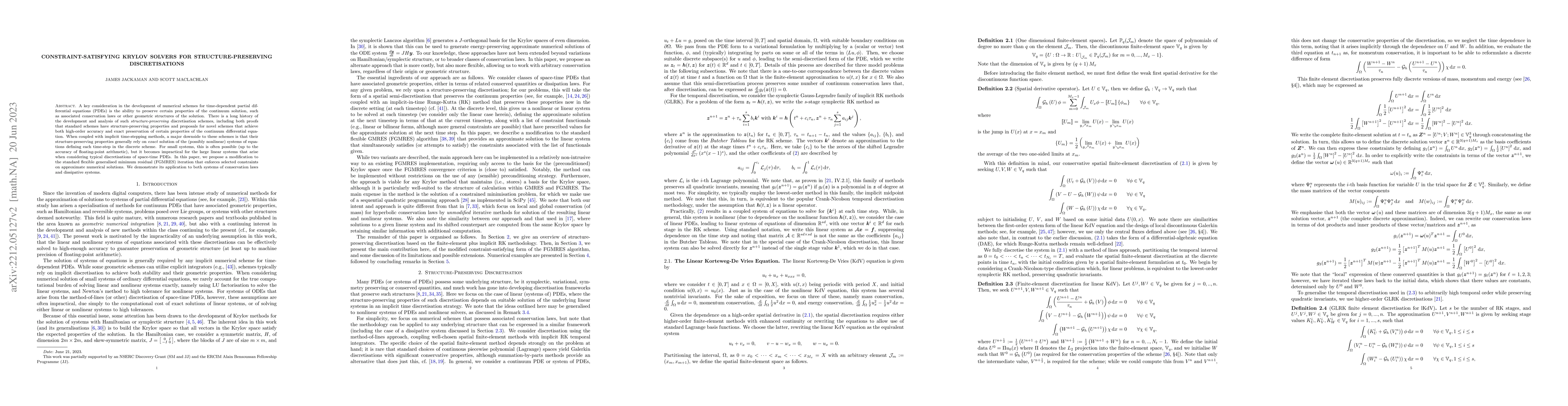 Thumbnail for Constraint-satisfying Krylov solvers for structure-preserving
  discretisations