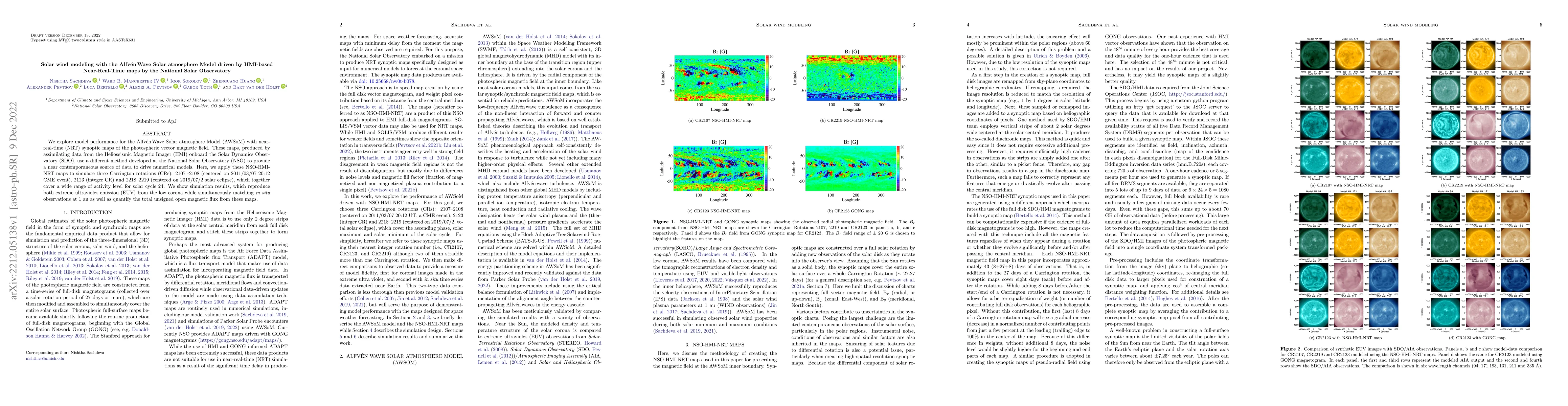 Thumbnail for Solar wind modeling with the Alfven Wave Solar atmosphere Model driven
  by HMI-based Near-Real-Time maps by the National Solar Observatory