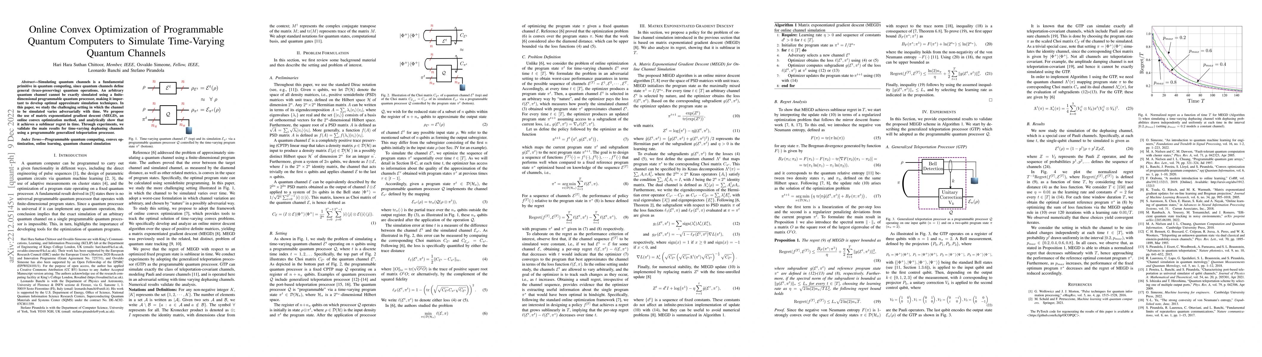 Thumbnail for Online Convex Optimization of Programmable Quantum Computers to Simulate
  Time-Varying Quantum Channels