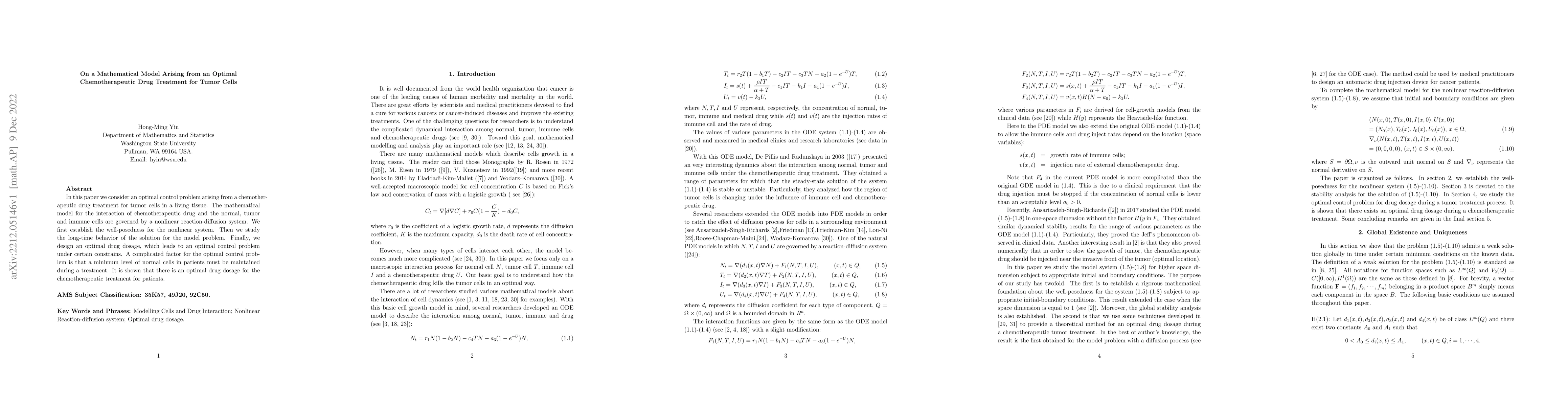 Thumbnail for On a Mathematical Model Arising from an Optimal Chemotherapeutic Drug
  Treatment for Tumor Cells