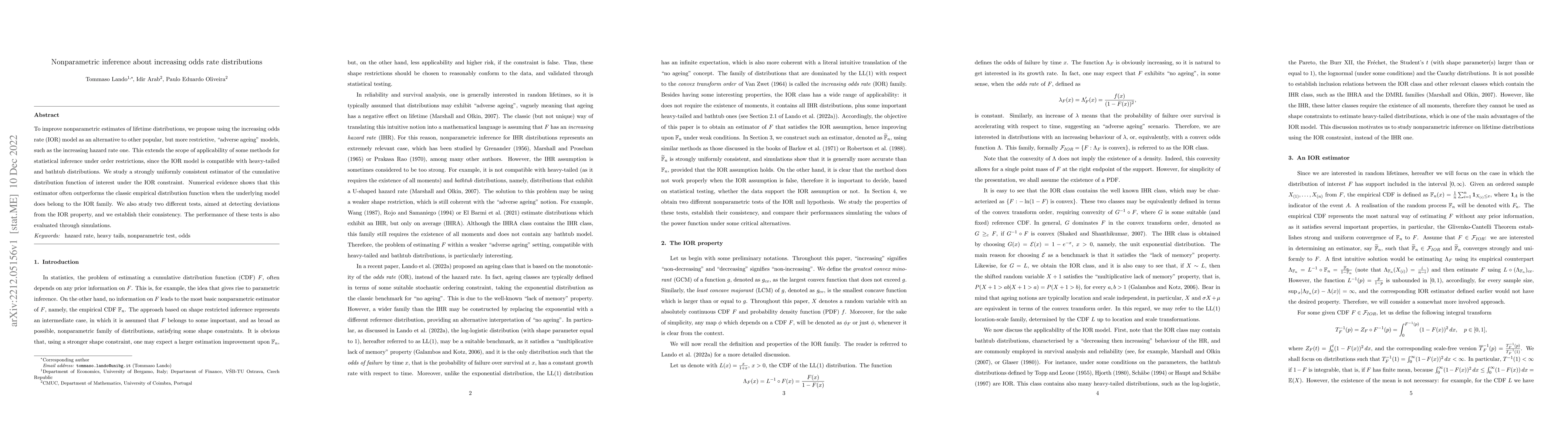 Thumbnail for Nonparametric inference about increasing odds rate distributions