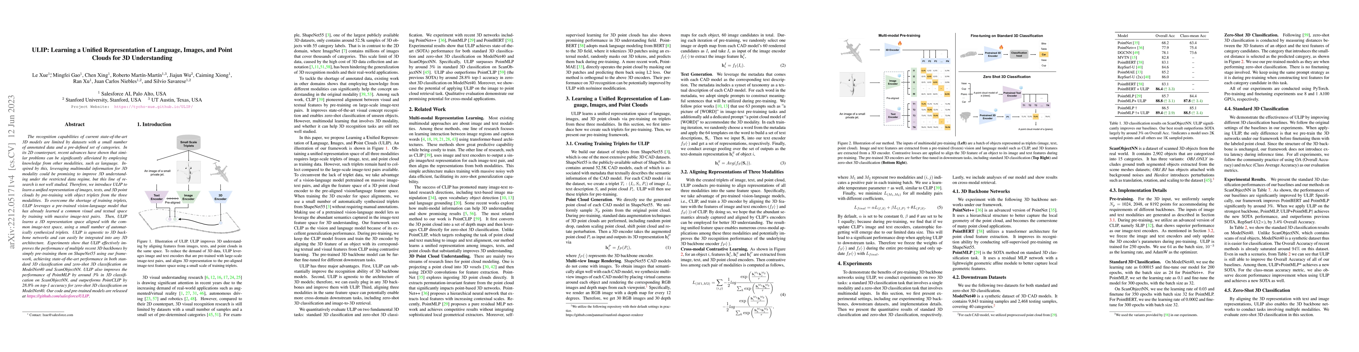 Thumbnail for ULIP: Learning a Unified Representation of Language, Images, and Point
  Clouds for 3D Understanding