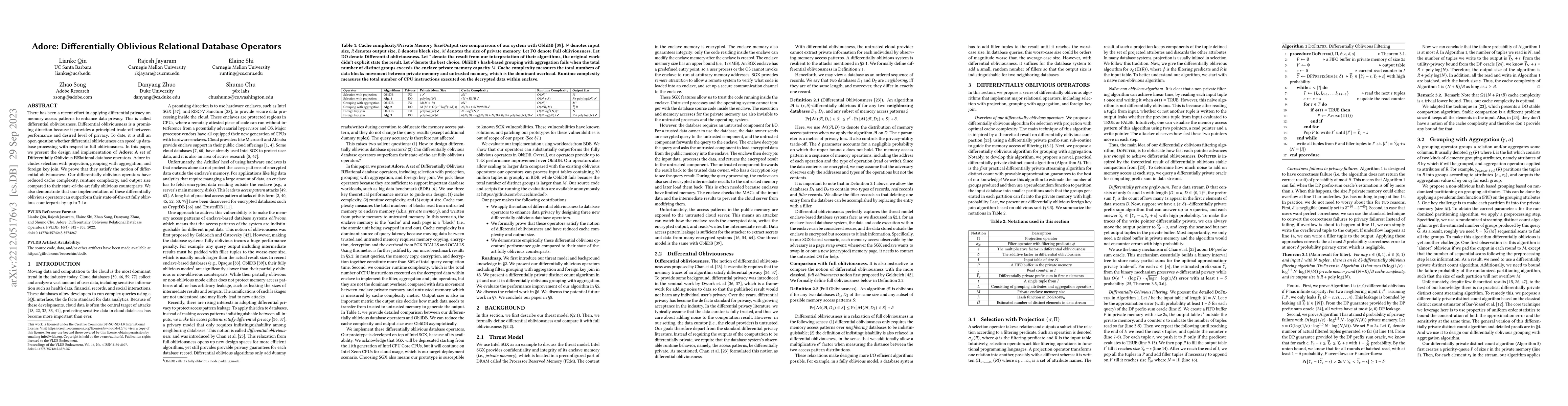 Thumbnail for Adore: Differentially Oblivious Relational Database Operators