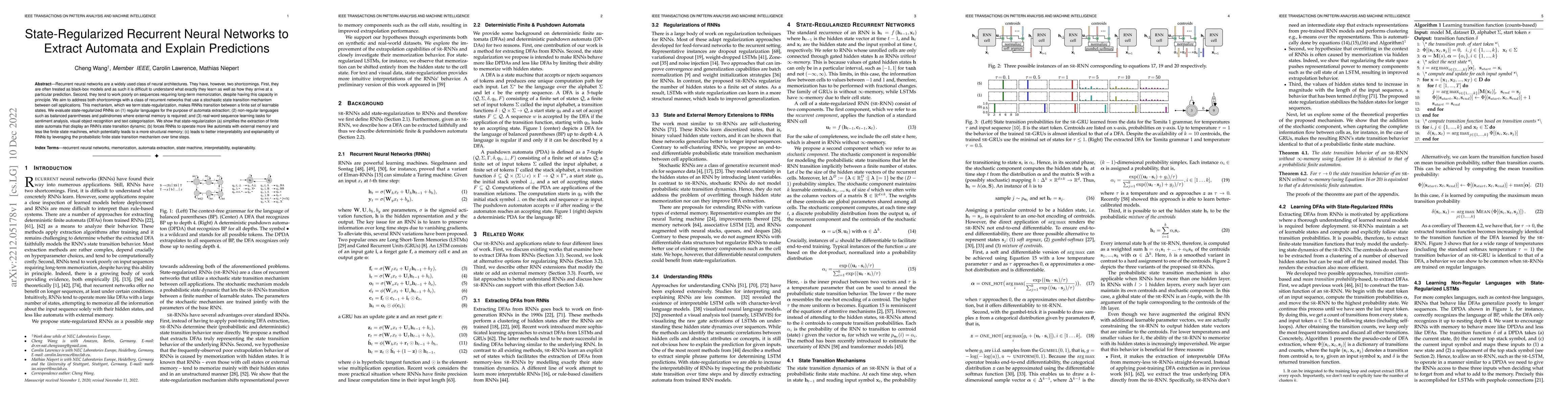 Thumbnail for State-Regularized Recurrent Neural Networks to Extract Automata and
  Explain Predictions