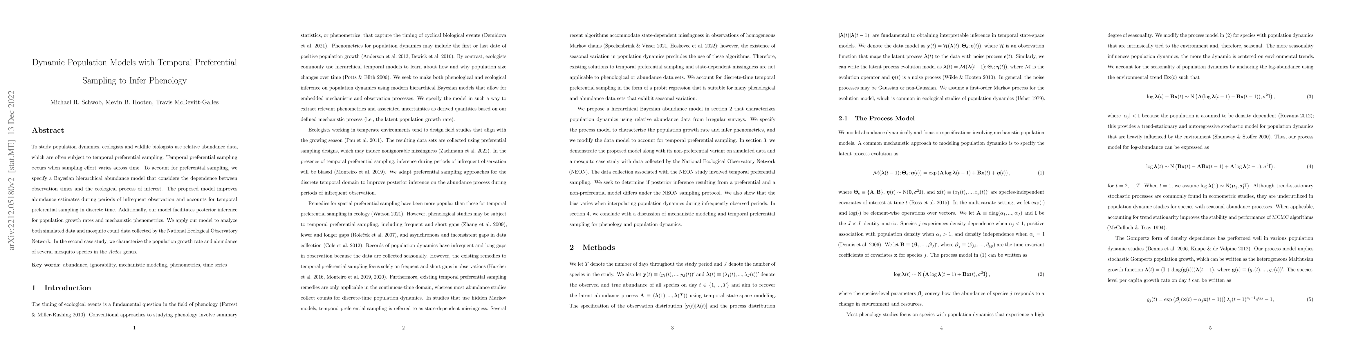 Thumbnail for Dynamic Population Models with Temporal Preferential Sampling to Infer
  Phenology