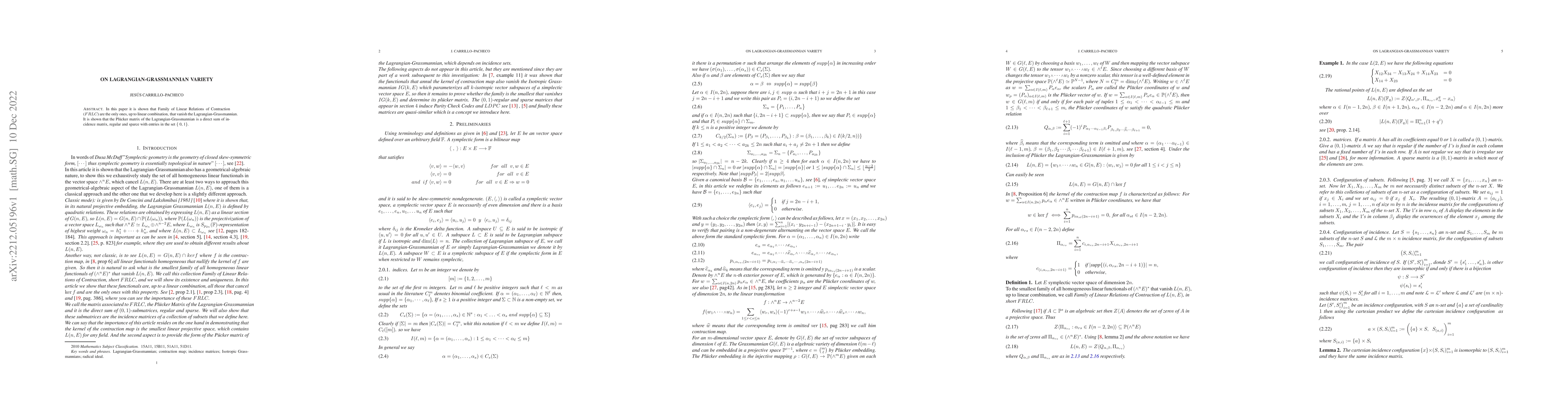 Thumbnail for on lagrangian-grassmannian variety