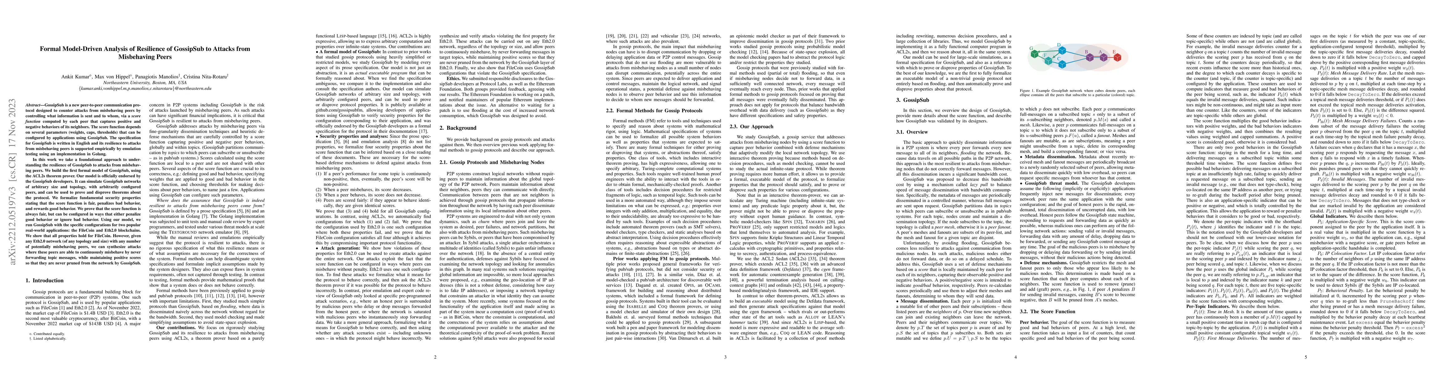 Thumbnail for Formal Model-Driven Analysis of Resilience of GossipSub to Attacks from
  Misbehaving Peers