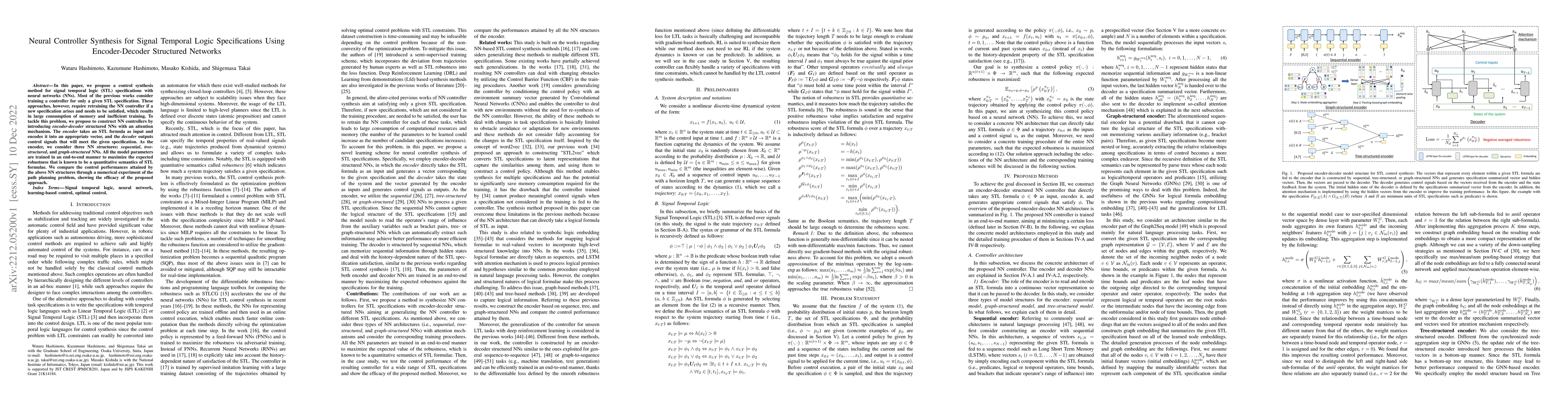 Thumbnail for Neural Controller Synthesis for Signal Temporal Logic Specifications
  Using Encoder-Decoder Structured Networks