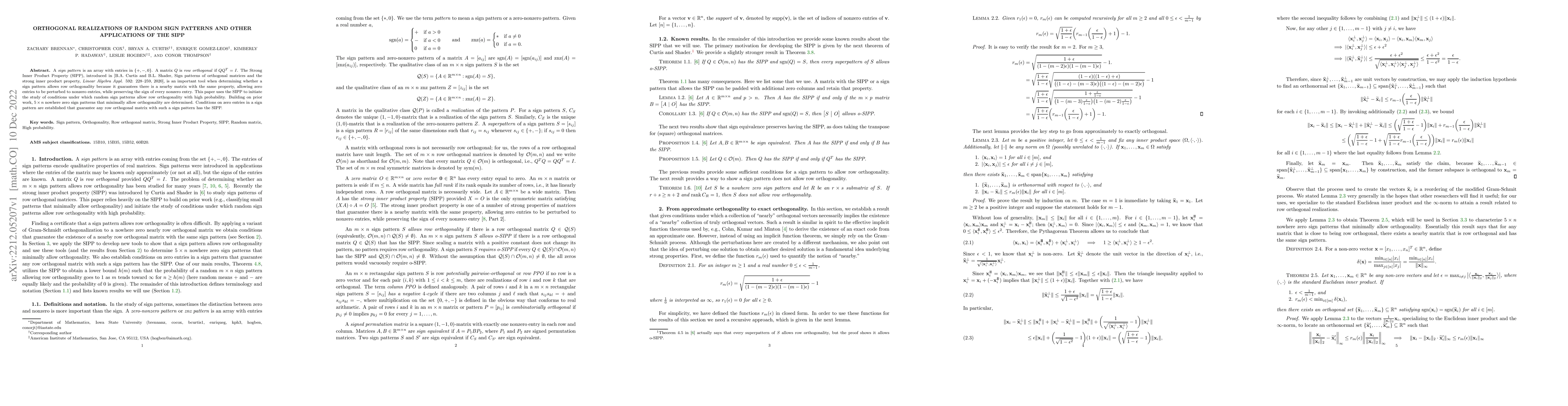 Thumbnail for Orthogonal realizations of random sign patterns and other applications
  of the SIPP