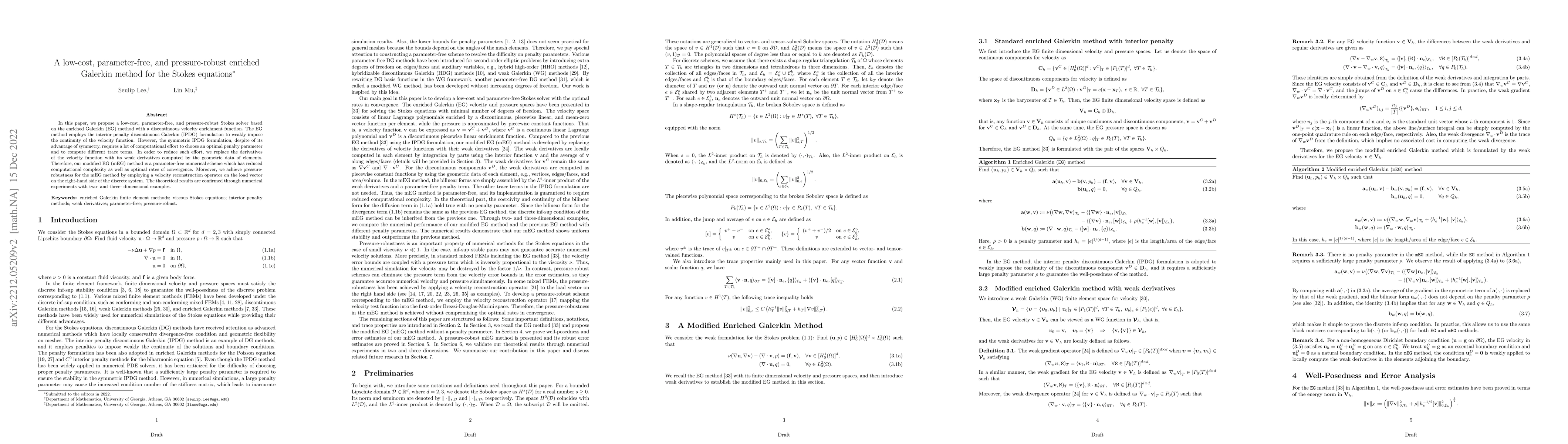 Thumbnail for A low-cost, parameter-free, and pressure-robust enriched Galerkin method
  for the Stokes equations