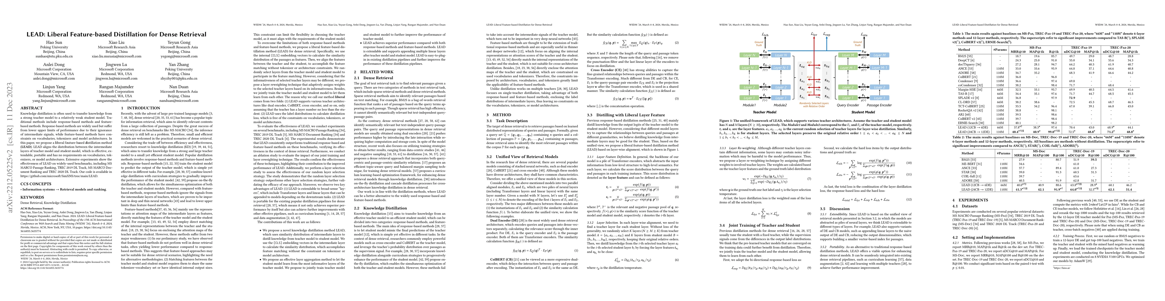 Thumbnail for LEAD: Liberal Feature-based Distillation for Dense Retrieval