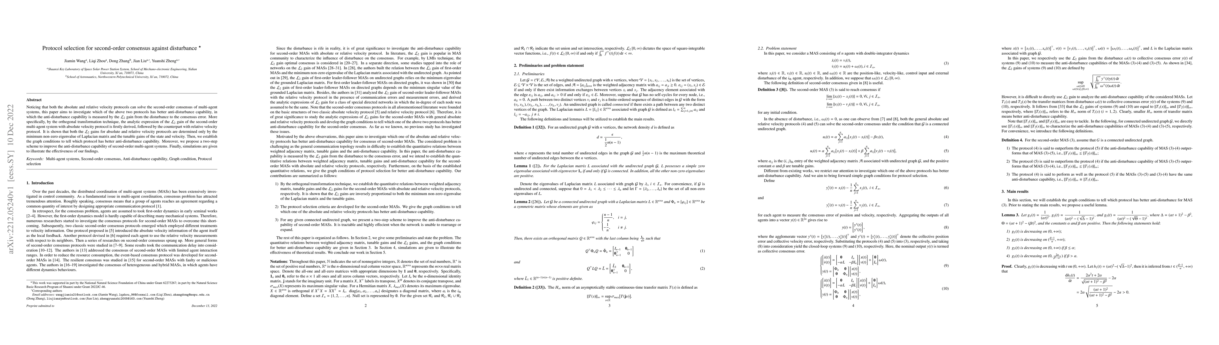 Thumbnail for Protocol selection for second-order consensus against disturbance