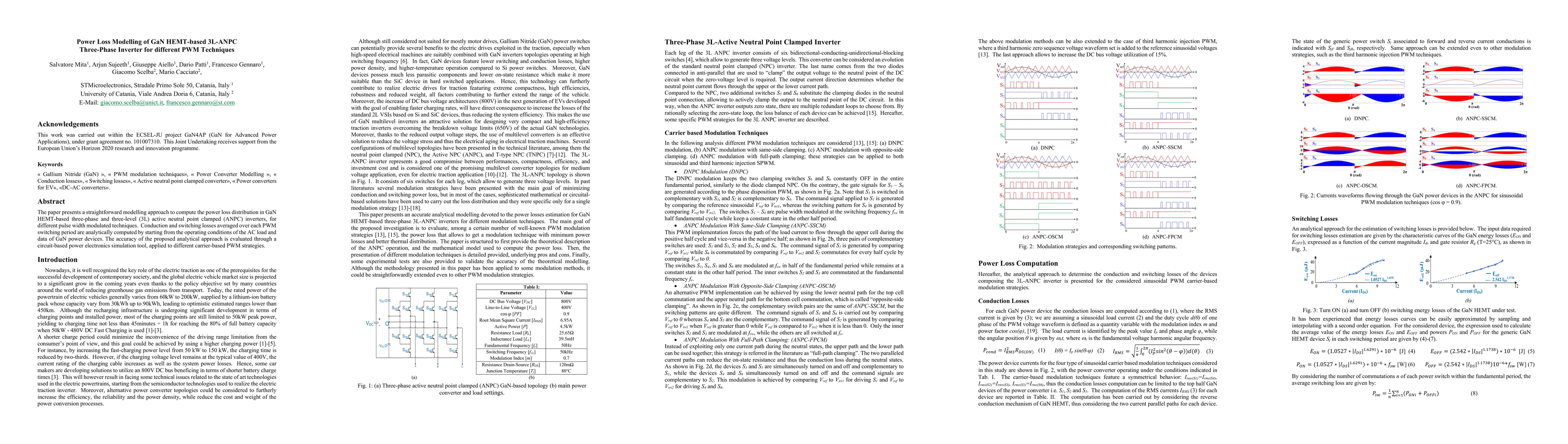 Thumbnail for Power Loss Modelling of GaN HEMT based 3L ANPC Three Phase Inverter for
  different PWM Techniques
