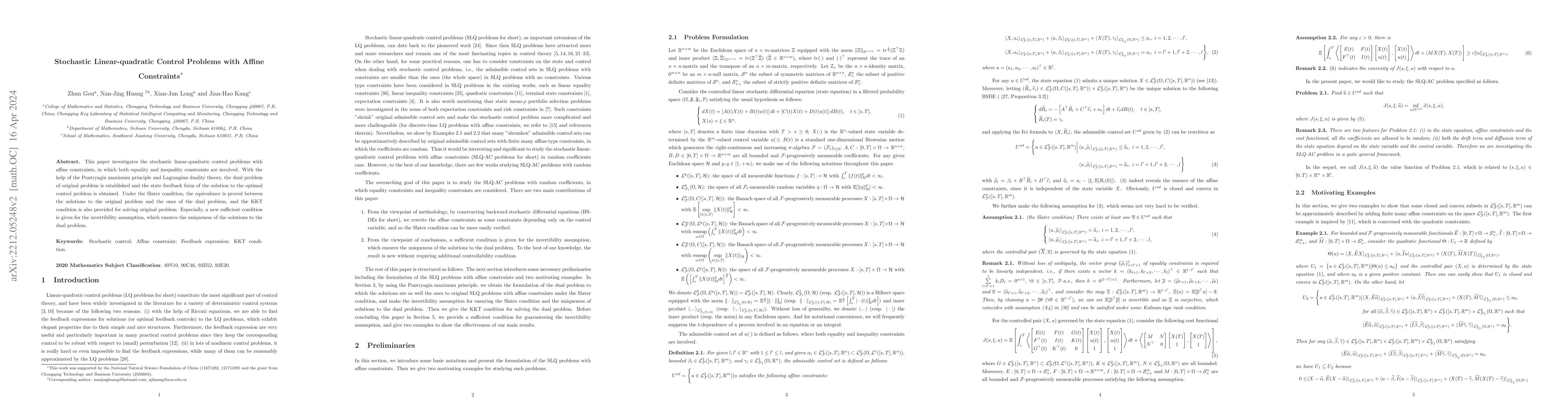 Thumbnail for Stochastic Linear-quadratic Control Problems with Affine Constraints