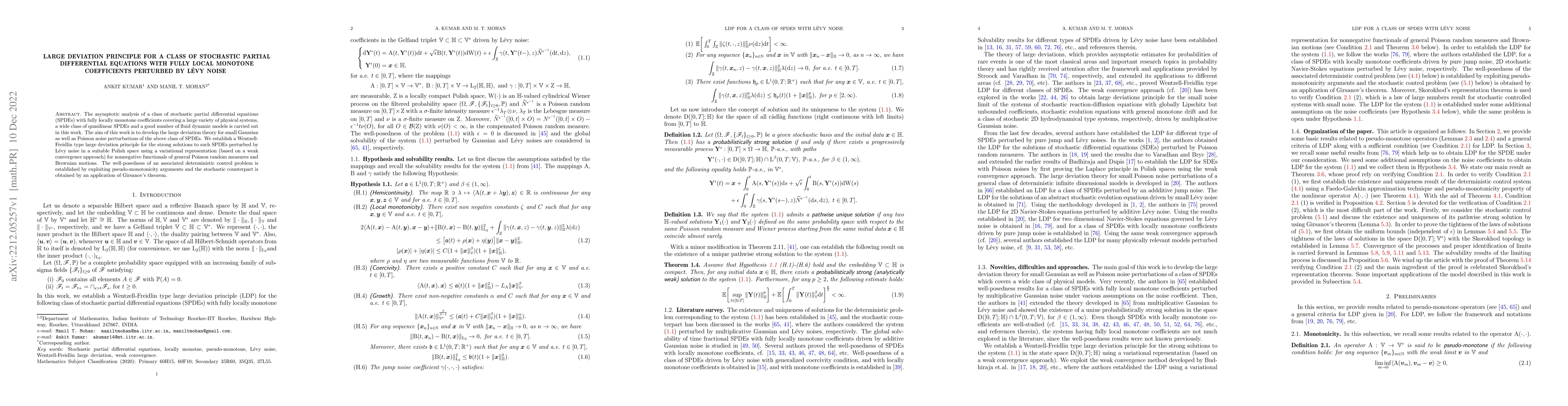 Thumbnail for Large deviation principle for a class of stochastic partial differential
  equations with fully local monotone coefficients perturbed by L\'evy noise