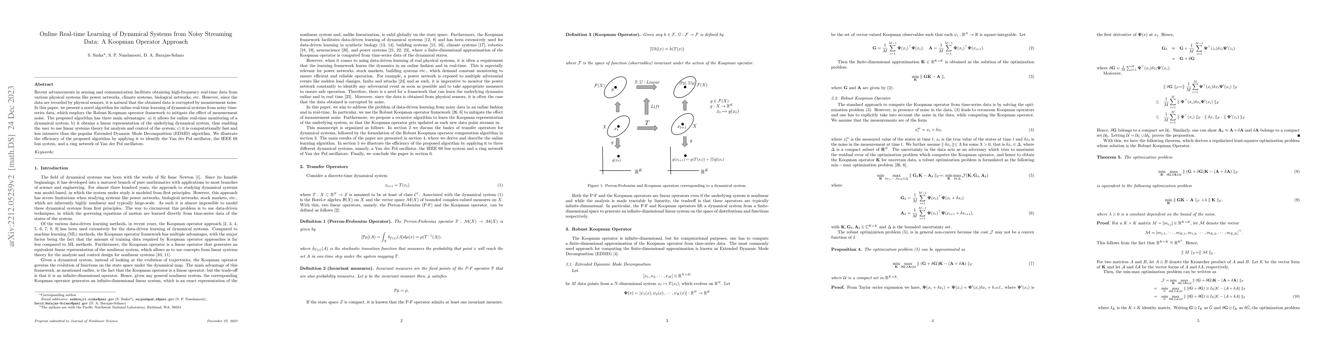 Thumbnail for Online Real-time Learning of Dynamical Systems from Noisy Streaming
  Data: A Koopman Operator Approach
