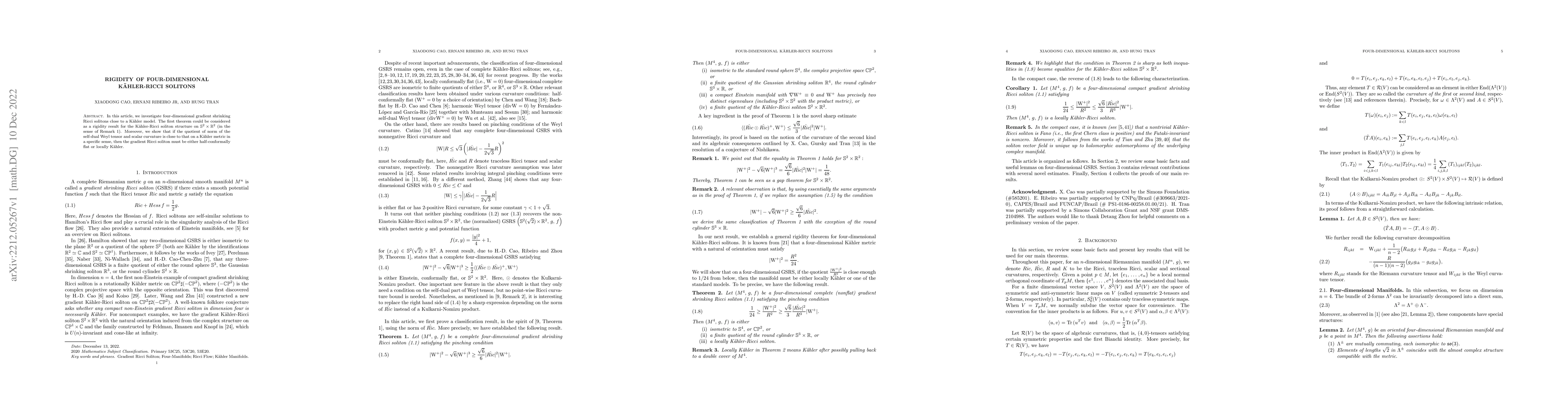 Thumbnail for Rigidity of four-dimensional K\"ahler-Ricci solitons