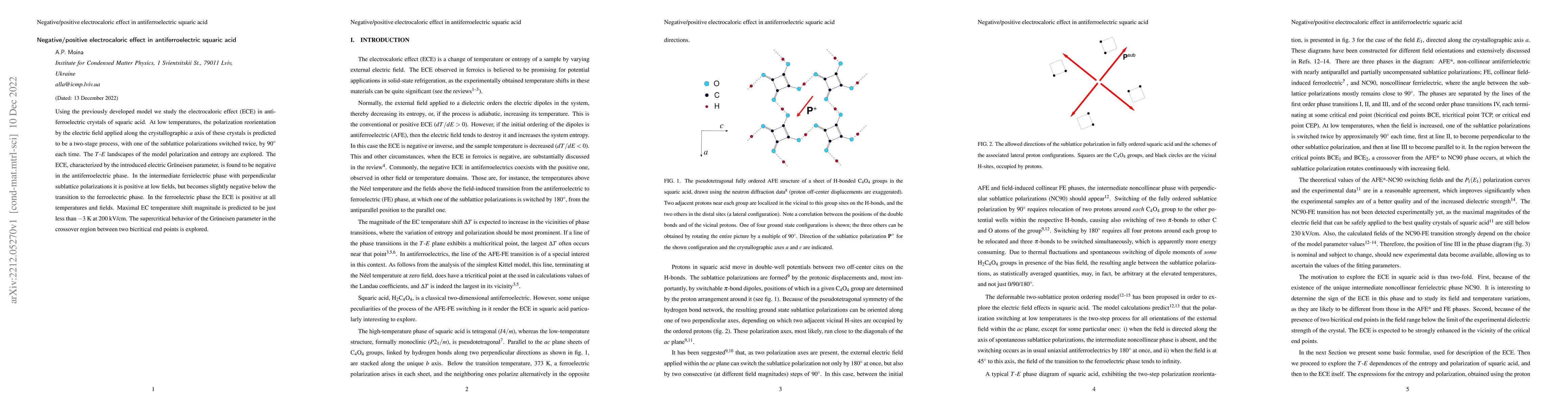 Thumbnail for Negative/positive electrocaloric effect in antiferroelectric squaric
  acid