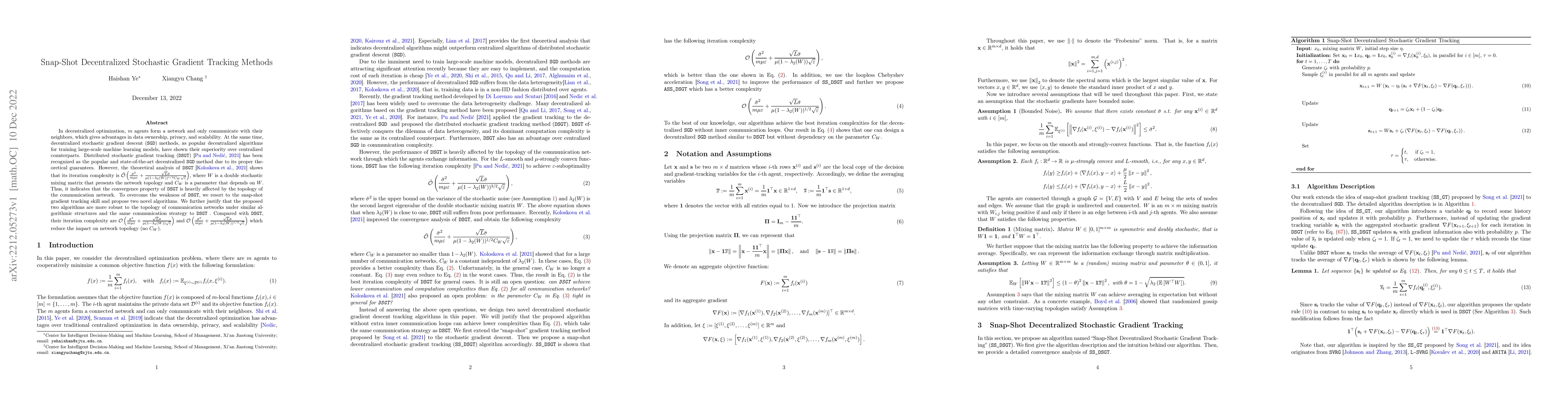 Thumbnail for Snap-Shot Decentralized Stochastic Gradient Tracking Methods