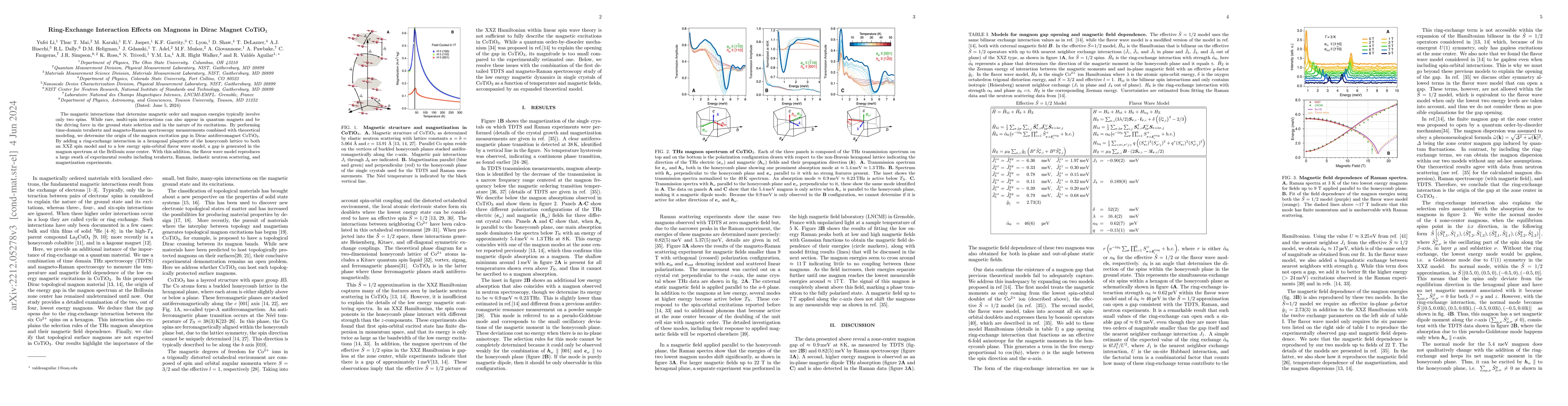 Thumbnail for Ring-Exchange Interaction Effects on Magnons in Dirac Magnet CoTiO$_3$