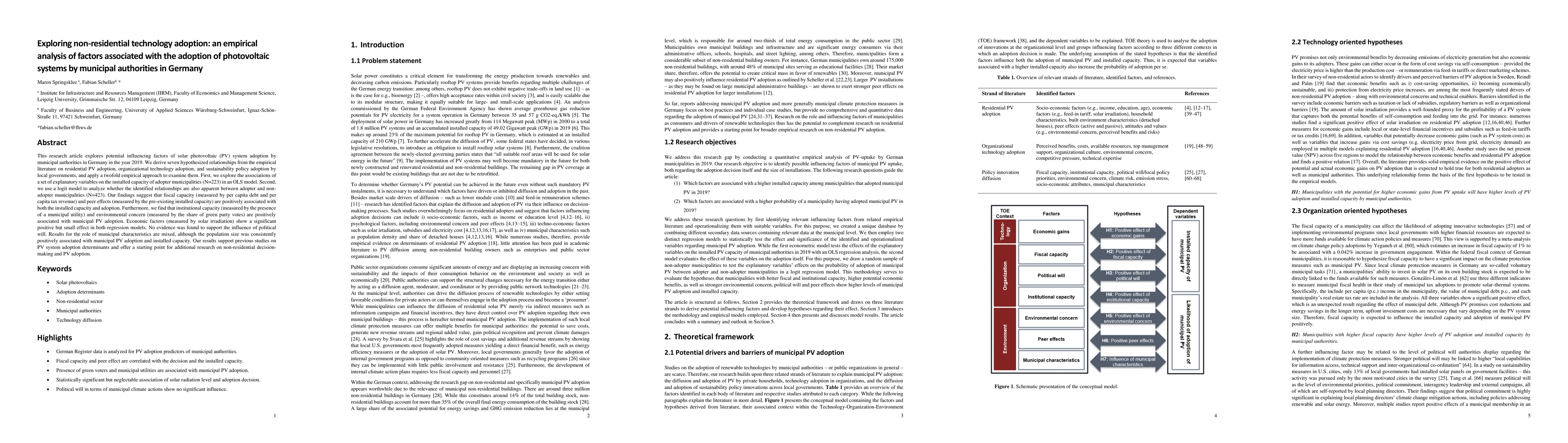 Thumbnail for Exploring non-residential technology adoption: an empirical analysis of
  factors associated with the adoption of photovoltaic systems by municipal
  authorities in Germany