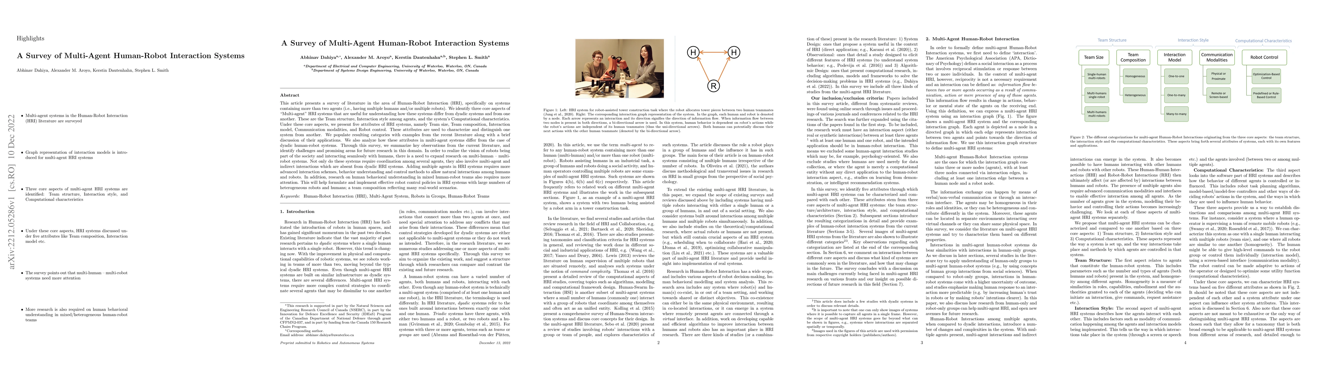 Thumbnail for A Survey of Multi-Agent Human-Robot Interaction Systems