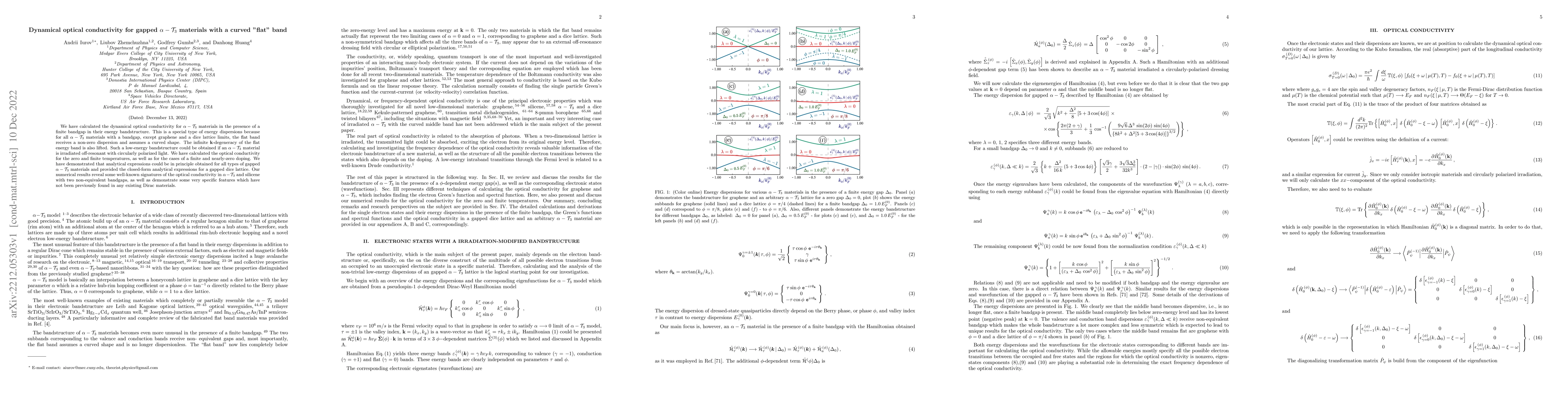 Thumbnail for Dynamical optical conductivity for gapped $\alpha-\mathcal{T}_3$
  materials with a curved "flat" band