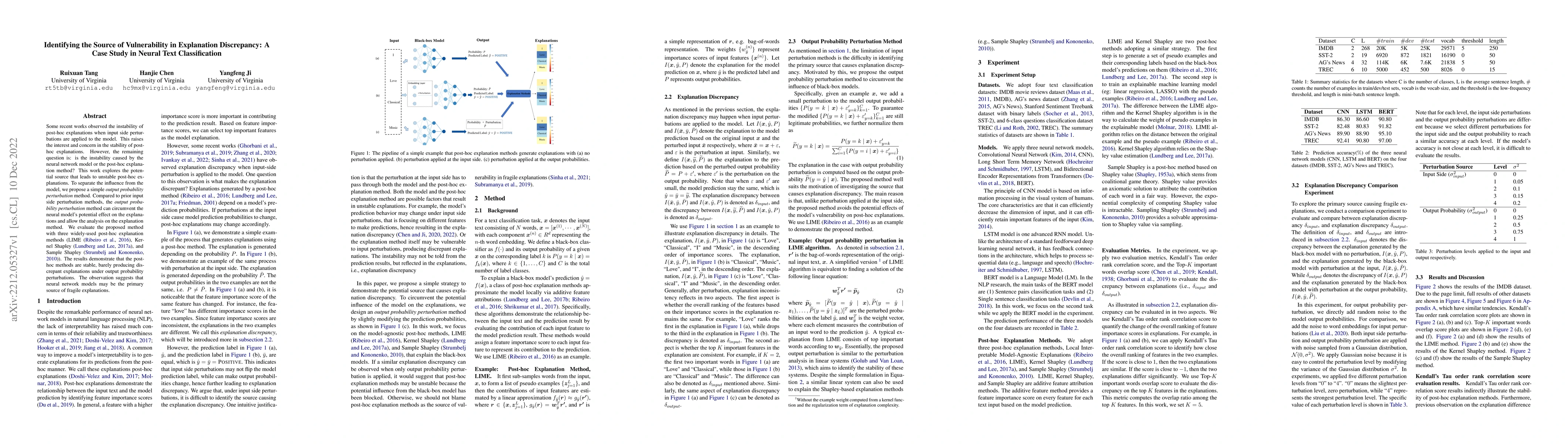 Thumbnail for Identifying the Source of Vulnerability in Explanation Discrepancy: A
  Case Study in Neural Text Classification