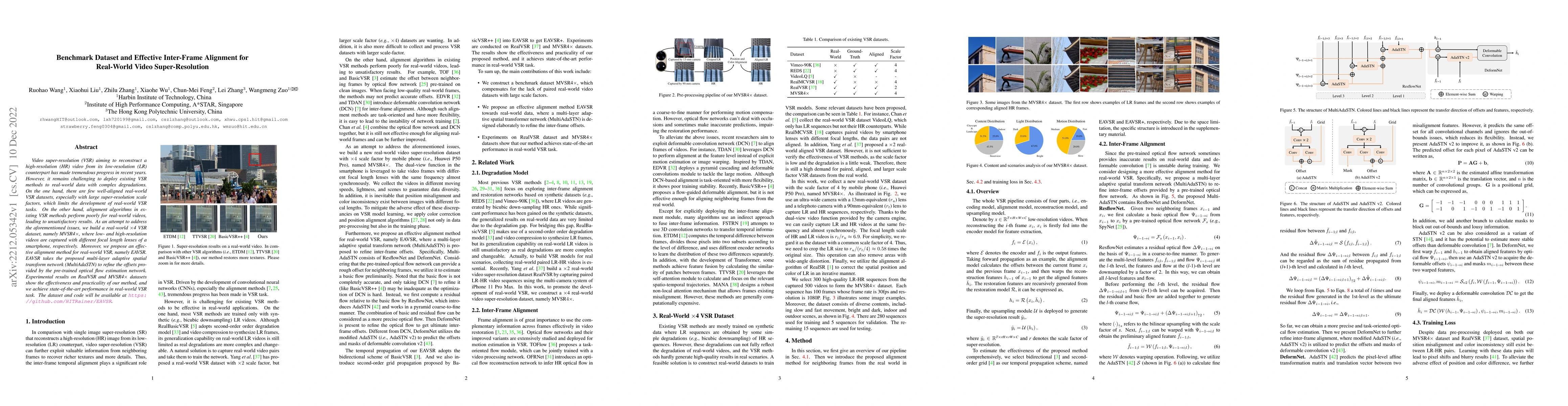 Thumbnail for Benchmark Dataset and Effective Inter-Frame Alignment for Real-World
  Video Super-Resolution