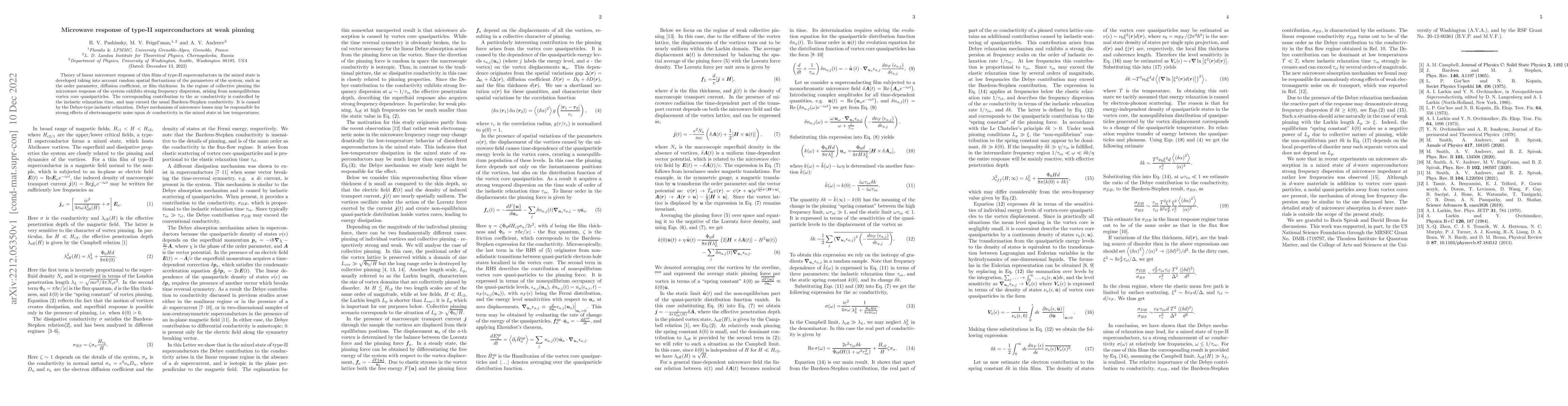 Thumbnail for Microwave response of type-II superconductors at weak pinning